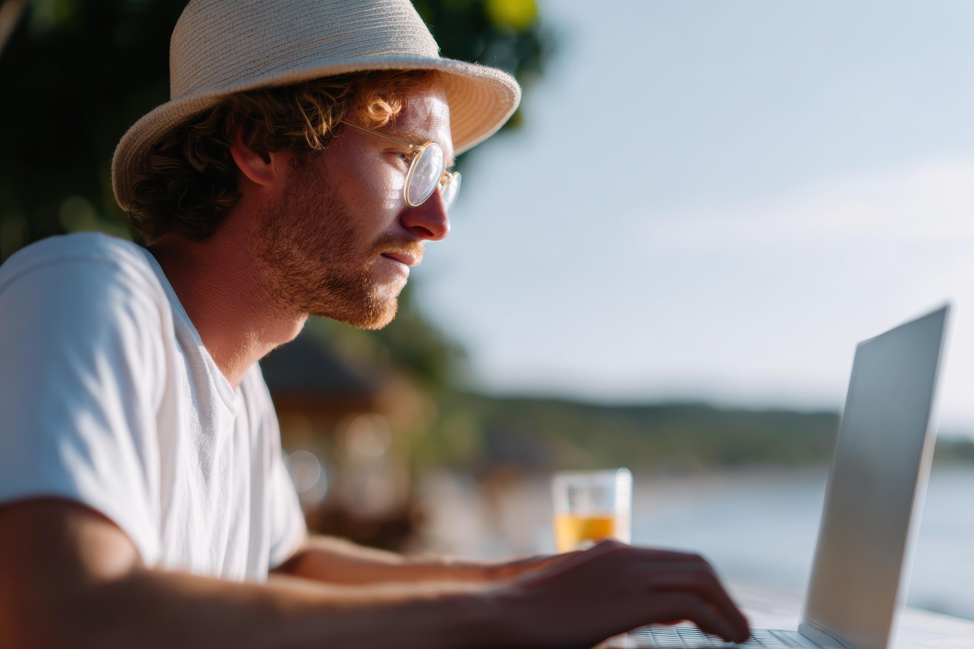 Laptoparbeit im Urlaub unter freiem Himmel | Amazon Agentur

