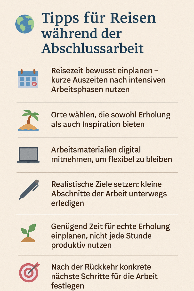 liste tipps reisen und abschlussarbeit